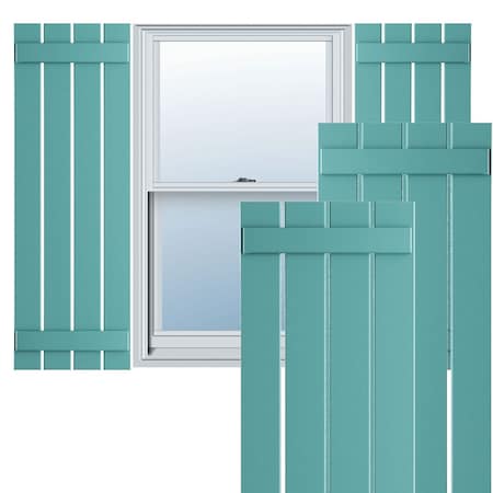 True Fit PVC, Four Board Spaced Board-n-Batten Shutters, Pure Turquoise , 23W X 51H